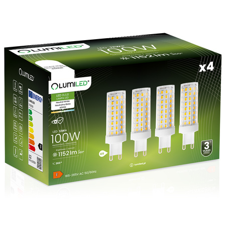 Zestaw 4x Żarówka LED G9 KAPSUŁKA 12W = 100W 1152lm 4000K Neutralna 360° LUMILED