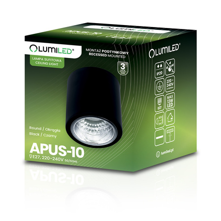 Oprawa Sufitowa Natynkowa Stała Okrągła APUS 10 Spot TUBA Czarna E27
