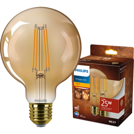 Żarówka LED E27 Kula G95 3W = 25W 250lm 1800K Ciepła 330° FILAMENT Vintage Bursztynowy Decorative Philips