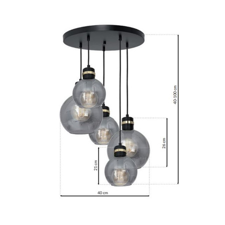 Lampa wisząca OMEGA 5xE27 Koło Przydymione Szkło Kula MLP6534 Milagro Metal + Szkło