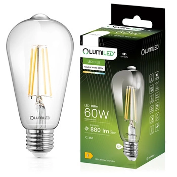 Żarówka LED E27 ST64 8W = 60W 880lm 4000K Neutralna 360° Filament LUMILED