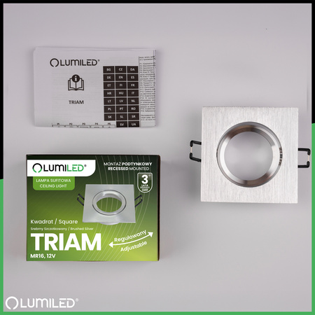 Oprawa Halogenowa Podtynkowa Lampa Sufitowa Kwadrat Ruchoma GU10 MR16 Srebrna TRIAM LUMILED