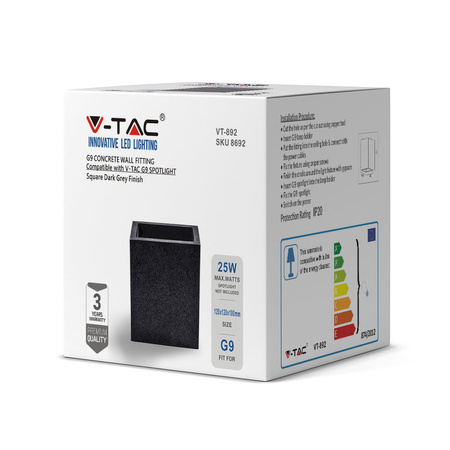 Kinkiet ścienny LED Oprawa elewacyjna G9 Betonowy Ciemnoszary Kwadratowy IP20 VT-892 V-TAC