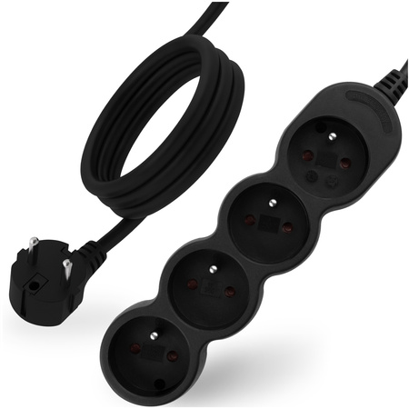 Przedłużacz Sieciowy Kabel z Uziemieniem Listwa Zasilająca 4 Gniazda 1.5m Czarny Sznur Lendo Lumiled