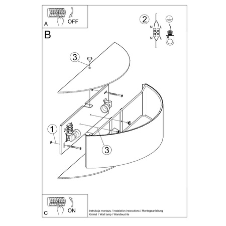 Lampa Ścienna Plafon 2x E27 Półokrągła Czarna Minimalistyczna Skala Sollux