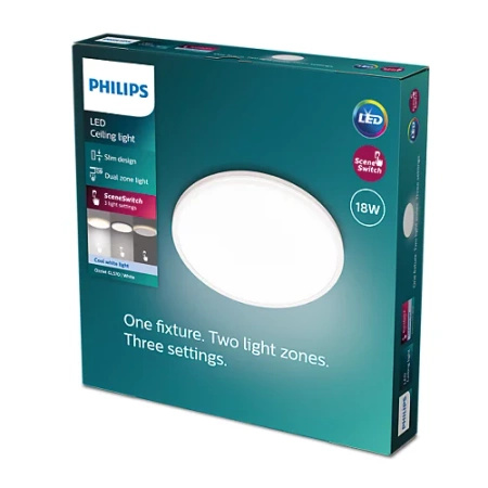 Lampa Sufitowa Plafon LED 18W 2000lm 4000K SceneSwitch Biała Ozziet Philips