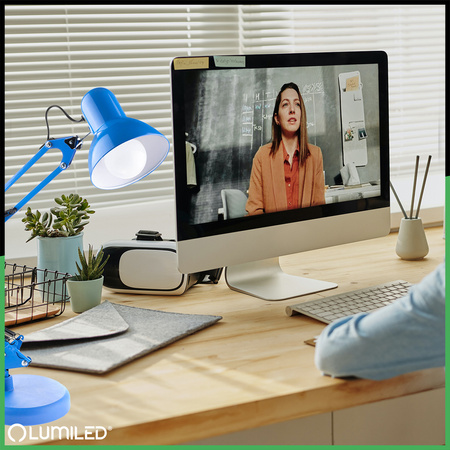 Lampka Biurkowa Kreślarska Stołowa E27 TOBI Niebieska Lumiled + uchwyt na blat