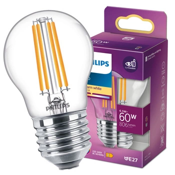 Żarówka LED Kulka E27 P45 6.5W = 60W 806lm 2700K Ciepła Filament PHILIPS