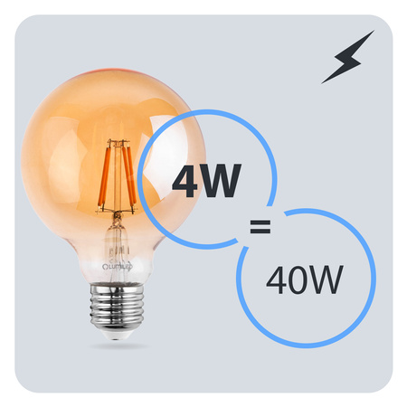 Żarówka LED E27 Kula G125 4W = 40W 470lm 2000K Ciepła 360° BURSZTYNOWA FILAMENT LUMILED