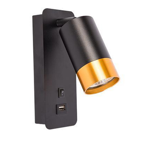 Lampa Ścienna Reflektor Kinkiet Spot do Czytania GU10 Czarny Złoty Klemens Masterled