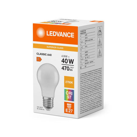Żarówka LED A60 E27 4.9W = 40W 470lm 2700K Ciepła Biała LEDVANCE