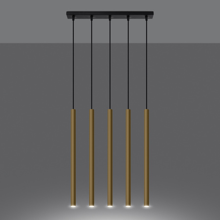 Lampa Sufitowa Wisząca Zwis 5x G9 Tuba Żyrandol Tubularna Złota Połysk Nowoczesna Pastelo Sollux