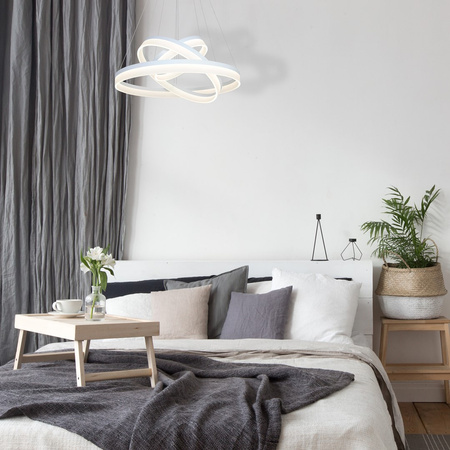 Lampa wisząca RING 4080 trzy okregi białe 114W LED + PILOT IP20 Metal i akryl styl nowoczesny Milagro