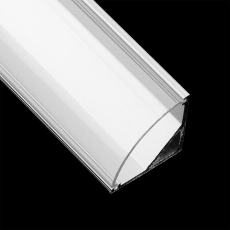 Profil Aluminiowy do LED KM55 Srebrny Narożny 1m z Przeźroczystym Kloszem i Zaślepkami