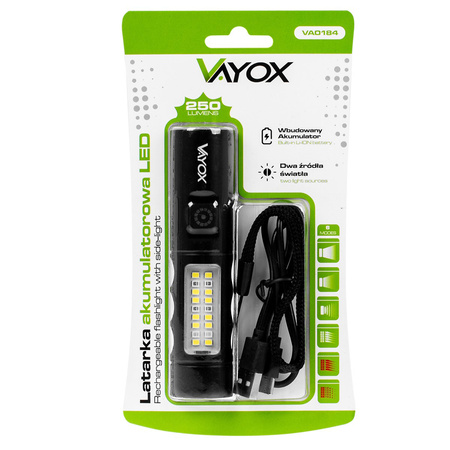 Latarka Akumulatorowa LED Klasyczna 5W 250lm Lampka Ręczna Mocna LED + SMD VA0184 VAYOX