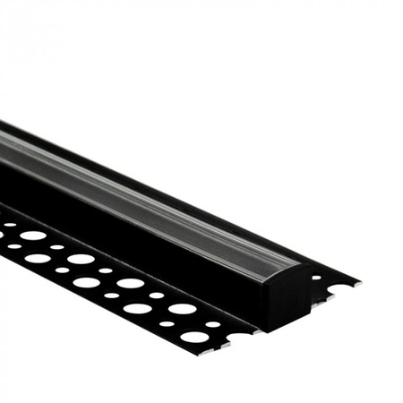 Profil Aluminiowy LED do Płyt GK Gipsowych REGIPS Podpłytkowy do Glazury Czarny 1m z Kloszem Przezroczystym do Taśm LED + Zaślepki seria GN Ecolight