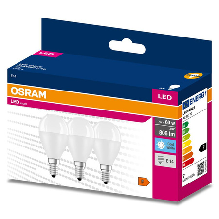 3x Żarówka LED P45 Kulka E14 6.5W = 60W 806lm 4000K Neutralna 150° VALUE CLASSIC Osram