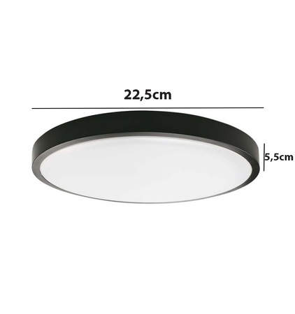 Plafon Panel LED Łazienkowy Lampa 18W 1800lm 4000K IP44 23cm Okrągły Czarny