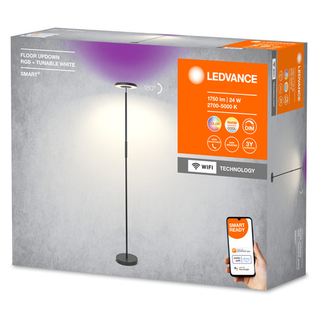 Lampa Podłogowa Stojąca LED 24W 850lm RGB CCT Ściemnialna Regulowana Czarny SMART+ WiFi Washer Luminare Ledvance