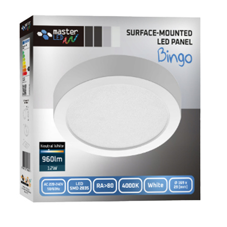 Panel LED Oprawa Sufitowa 12W 960lm 4000K Neutralny Natynkowy Okrągły Biały Proma Masterled