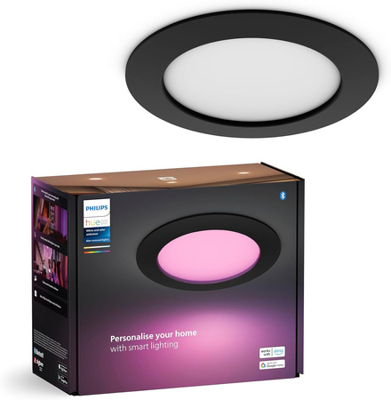 Panel LED Oprawa Podtynkowa Wpuszczana 12W 1500lm IP44 White and Color Ambiance RGB + TW Czarna Inteligentna SMART Zigbee Bluetooth Slim Downlights Philips HUE