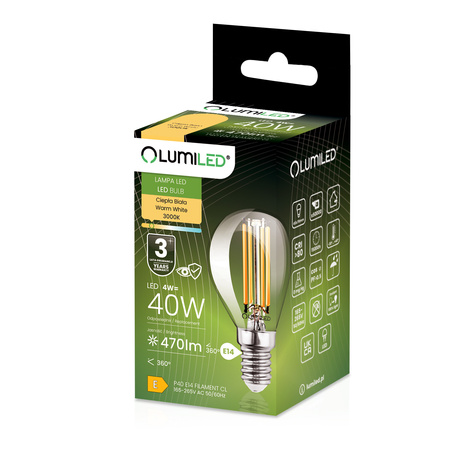 6x Żarówka LED E14 Kulka P45 4W = 40W 470lm 3000K Ciepła 360° FILAMENT LUMILED