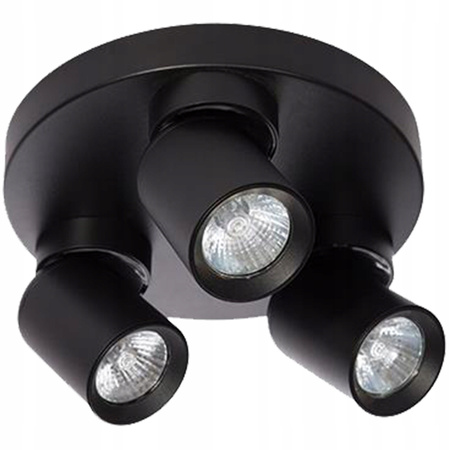 Lampa Sufitowa Ścienna TIMO Kinkiet Reflektor Oprawa Halogenowa Ruchoma 3xGU10 Czarny Okrągły LVT