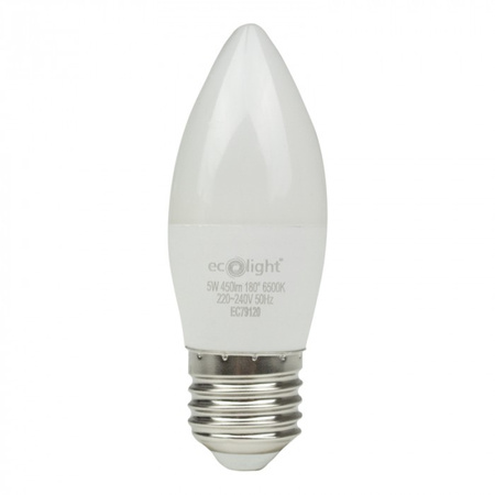 Żarówka LED Świeczka B37 E27 5W 450lm 6500K Zimna Ecolight