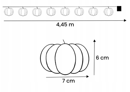Girlanda Bateryjna 8xLED Ozdobne Dynie 4,45m Lampki Halloween + USB C