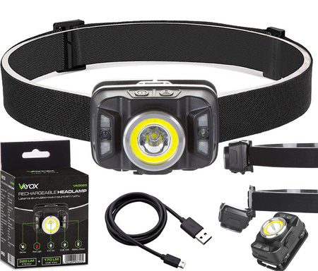 Latarka Czołowa LED Akumulatorowa z czujnikiem ruchu XTE 5W + COB 10W VA0025 VAYOX