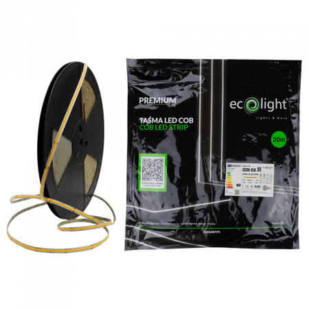 Taśma LED Pasek COB 9W/m 945lm/m 480LED/m 12V 3000K Ciepła IP67 Rolka 20m Ecolight