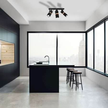 Lampa sufitowa w stylu skandynawskim loft czarna MiLAGRO VIDAR 3x GU10 Metal + drewno