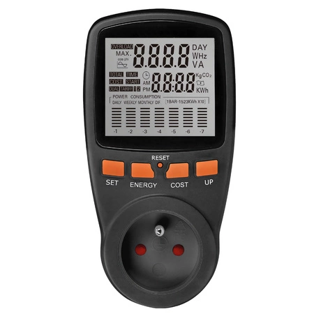 Miernik Mocy PMM2 z Pomiarem Zużycia Energii Emisji CO2 Kosztów Energii Czarny KOBI