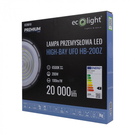 Lampa Przemsyłowa Wisząca LED UFO HIGHBAY 200W 20000lm 6500K Zimna IP65 PREMIUM Ecolight