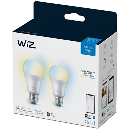 2x Żarówka LED E27 A60 8W = 60W 2700-6500K SMART WiFi WiZ