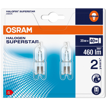 2x Żarówka Halogenowa G9 35W 460lm 2800K OSRAM HALOPIN Blister