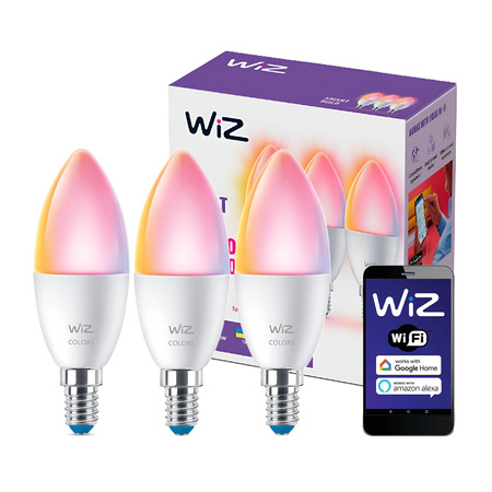 3x Żarówka LED E14 C37 4,9W = 40W 2200-6500K + RGB SMART WiFi WiZ