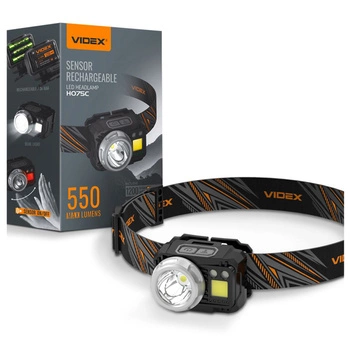 Latarka Czołowa Akumulatorowa LED 5W 5000lm 7 Trybów Pracy Czujnik Ruchu USB-C Wodoszczelna IP65 Videx