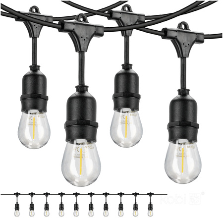 Girlanda Ogrodowa Zewnętrzna Łańcuch Świetlny 10W 500lm 2700K Ciepła 10x E27 Czarna IP44 10m Mimosa Kobi