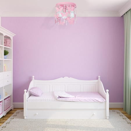 Lampa dziecięca sufitowa pudrowy róż Żyrandol ANGELICA Motyle 3x E27 Metal i kryształki Milagro