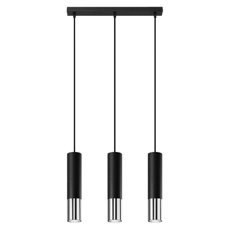 Lampa Sufitowa Oprawa Natynkowa SPOT TUBA 3x GU10 Wisząca Zwis Tubularna Czarna Chrom Nowoczesna Loopez Sollux