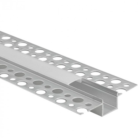 Profil Aluminiowy Podtynkowy do LED Wpuszczany do Płyt KARTON / GIPS 1m z Mlecznym Kloszem i Zaślepkami Ecolight