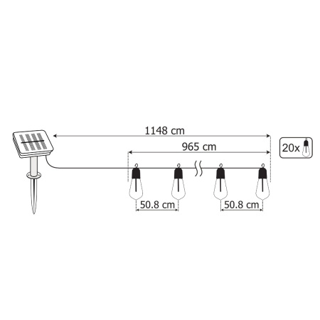 Girlanda Solarna Ogrodowa 20x LED Ozdobne Żarówki EDISON ST58 11,48m Ciepła 3000K EREMI LUMILED
