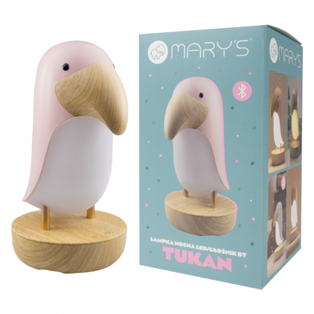 Lampka Nocna Dziecięca LED 2.7W 3000K Ciepła + Wielokolorowa RGB USB Akumulatorowa 1200mAh Różowa z Głośnikiem Bluetooth TUKAN MARY'S
