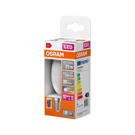 Żarówka LED B37 Świeczka E14 4.2W = 25W 250lm 2700K RGBW 200° Ściemnialna Pilot Retrofit Filament Osram