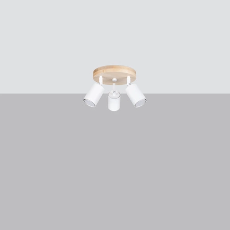 Lampa Sufitowa Oprawa Natynkowa SPOT TUBA Reflektor 3x GU10 Punktowa Ruchoma Tubularna Drewno Biała Skandynawska Verdo Sollux