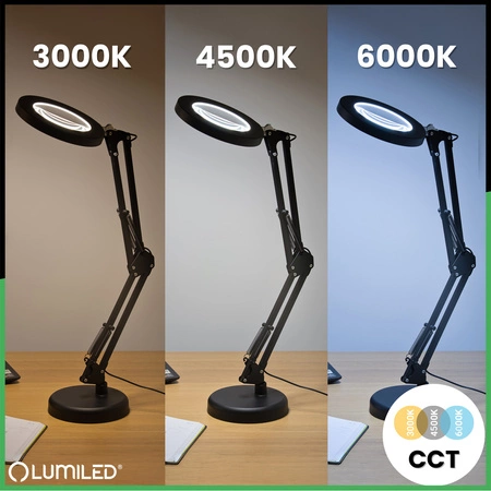 ZESTAW Lampka Biurkowa LED 8W CCT Kreślarska Stołowa Lupa LUCA 2 Czarna + Adapter USB 5V/1A DC LUMILED