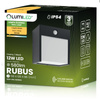 Lampa Ogrodowa Ścienna LED Kinkiet Elewacyjny Zewnętrzny PIR IP54 12W 3000K RUBUS LUMILED