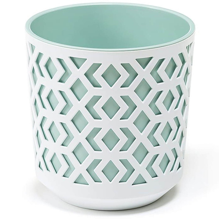 Doniczka Dekoracyjna Donica z Wkładem 30cm Domowa Ogrodowa Ażurowa Osłonka do Kwiatów Biało-Miętowa