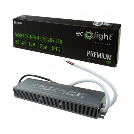 Zasilacz do Taśm LED Hermetyczny 300W 12V 25A IP67 PREMIUM Ecolight